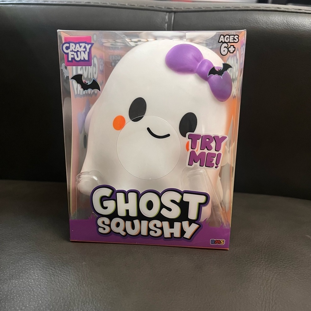 Crazy Fun Ghost Squishy Plush Toy - White with Purple Bow